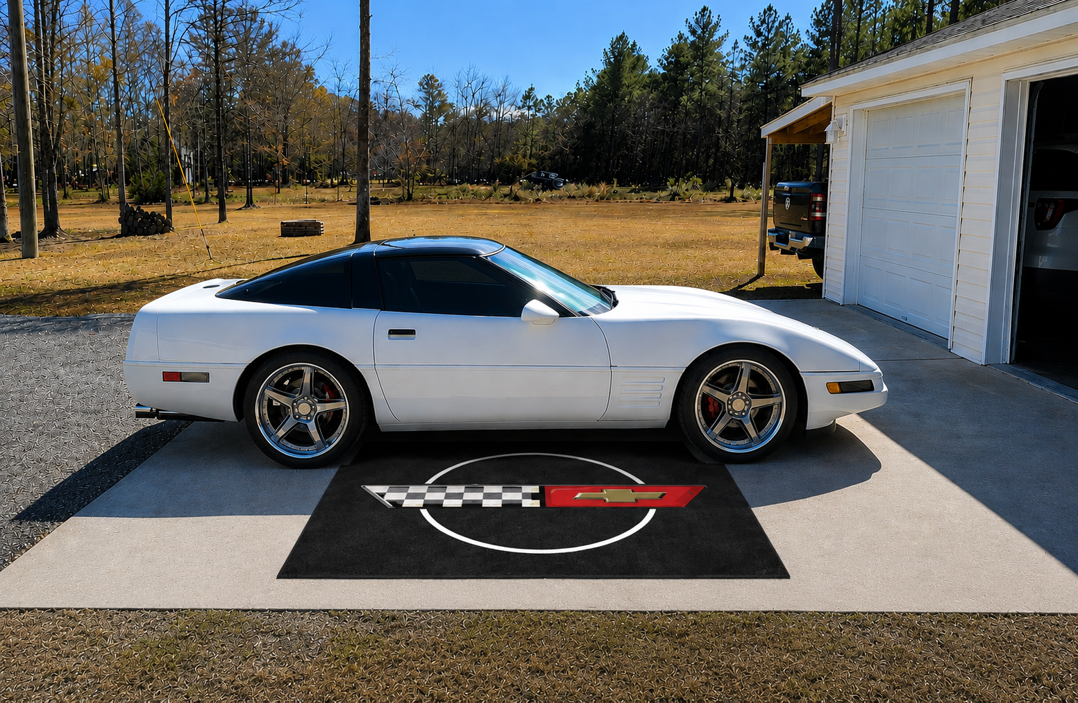 Corvette C4 Garage Floor Mat 5x7 FT (60x87 Inches) Premium Showroom Rug Wall Decor