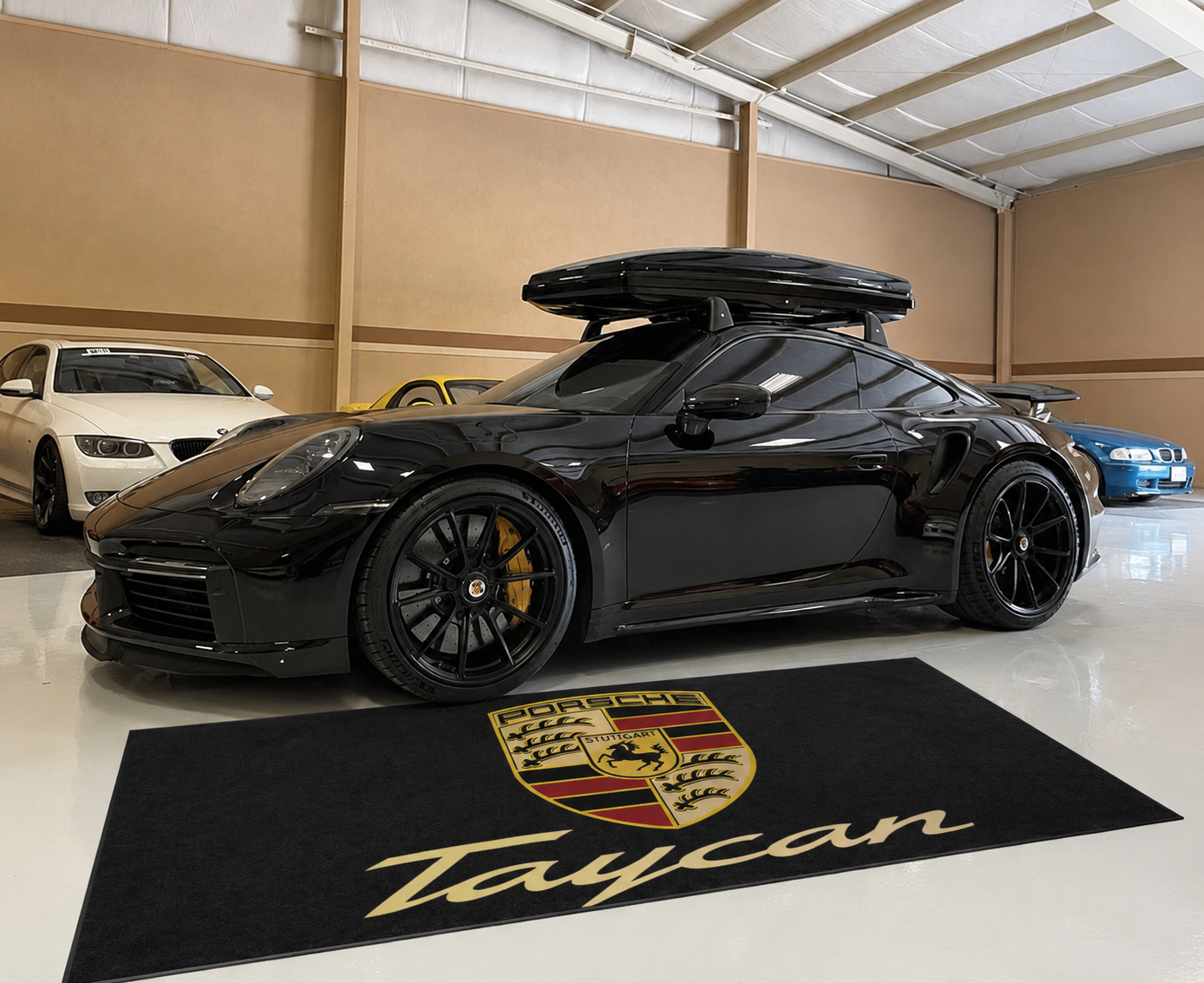 Porsche Taycan Garage Floor Mat 5x7 FT (60x87 Inches) Premium Showroom Rug Wall Decor