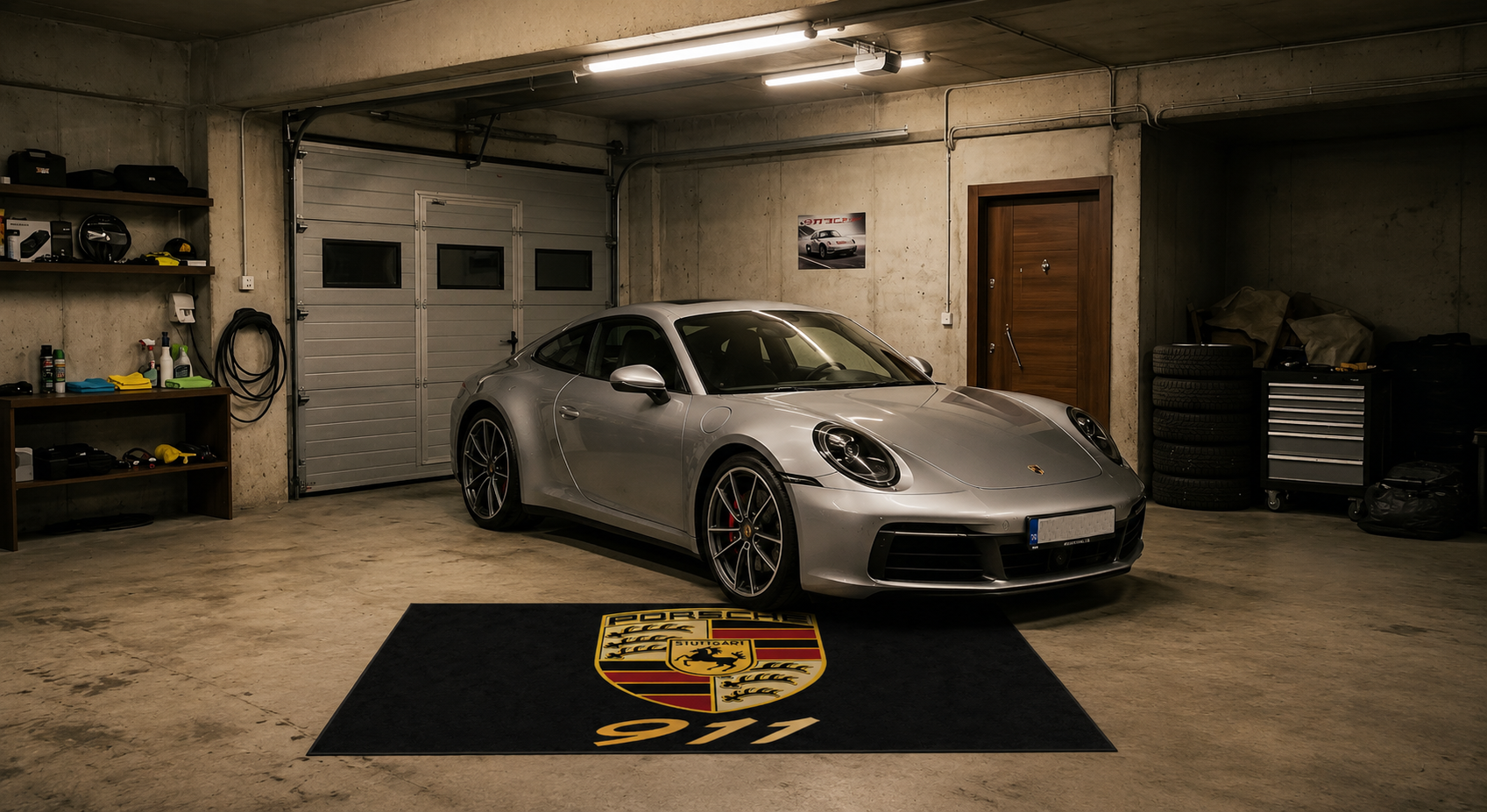 Porsche 911 Garage Floor Mat 5x7 FT (60x87 Inches) Premium Showroom Rug Wall Decor