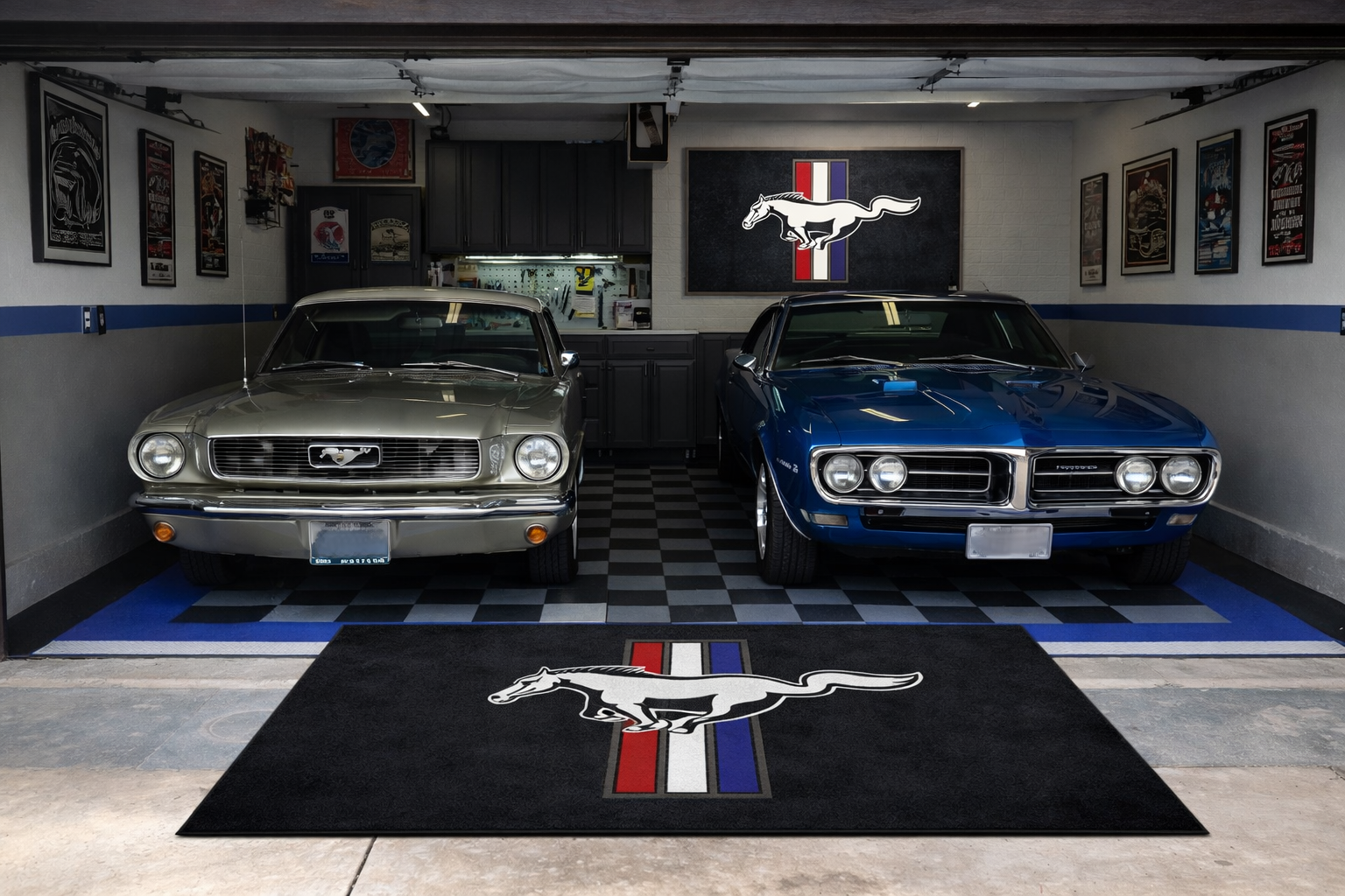 Mustang Garage Floor Mat 5x7 FT (60x87 Inches) Premium Showroom Rug Wall Decor