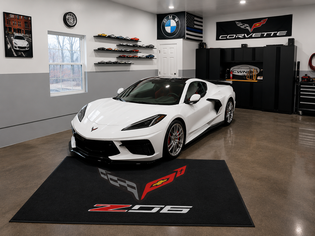 Corvette z06 Garage Floor Mat 5x7 FT (60x87 Inches) Premium Showroom Rug Wall Decor