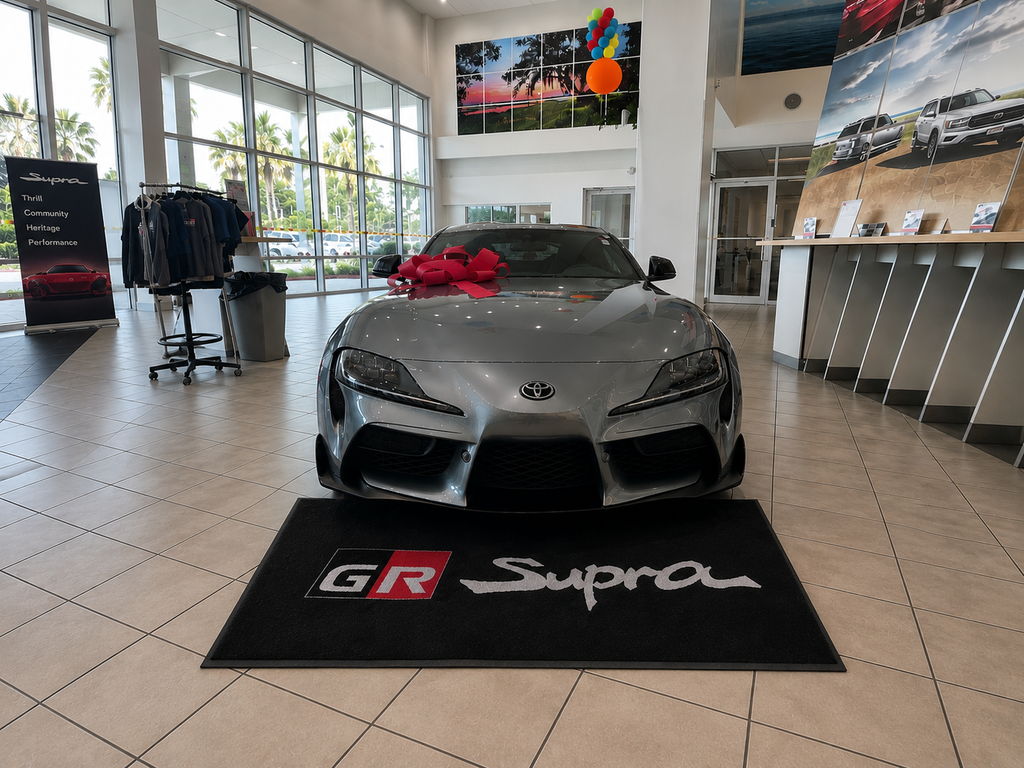 Toyota GR Supra Garage Floor Mat 5x7 FT (60x87 Inches) Premium Showroom Rug Wall Decor