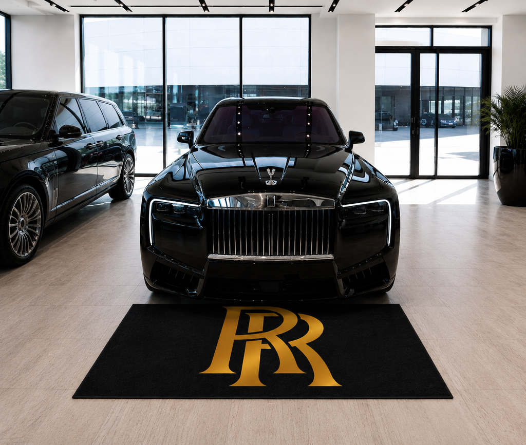 Rolls Royce Garage Floor Mat 5x7 FT (60x87 Inches) Premium Showroom Rug Wall Decor GOLD