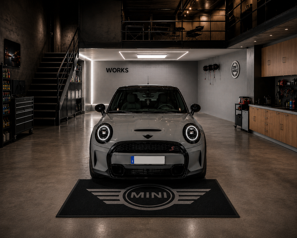 Mini Cooper Garage Floor Mat 5x7 FT (60x87 Inches) Premium Showroom Rug Wall Decor