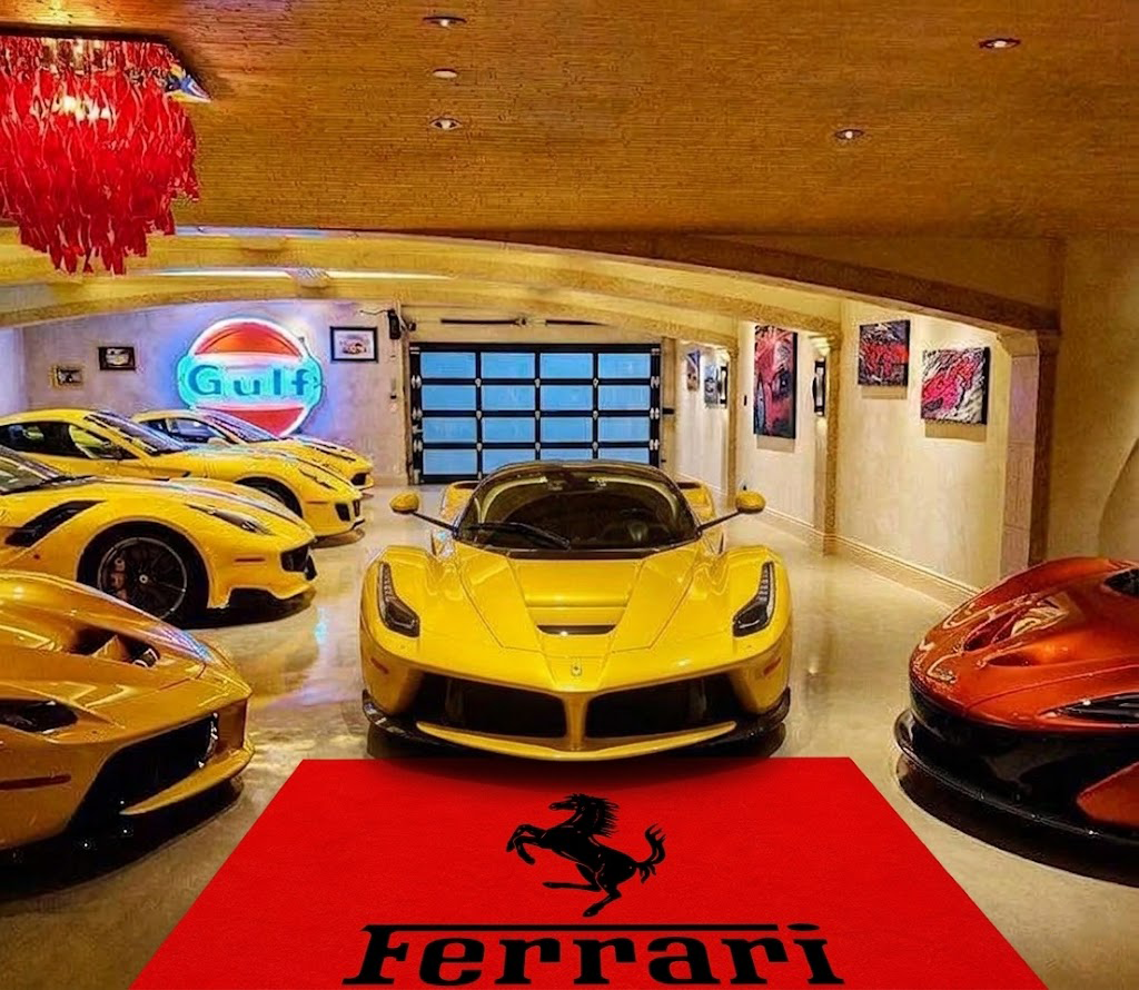 Ferrari Garage Floor Mat 5x7 FT (60x87 Inches) Premium Showroom Rug Wall Decor Red