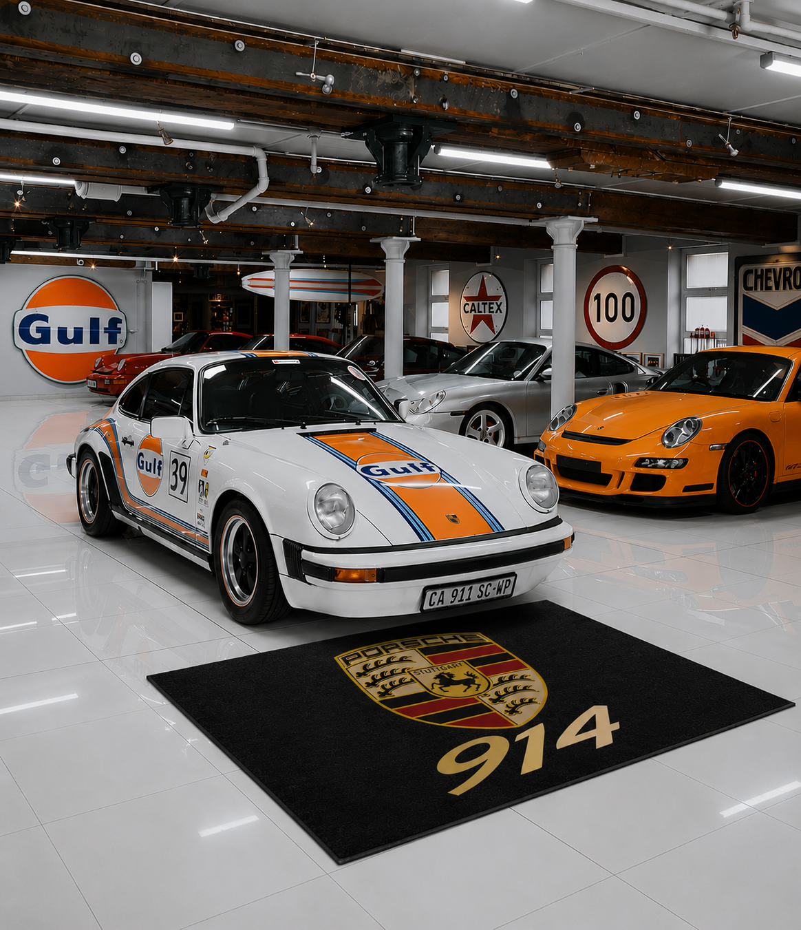 Porsche 914 Garage Floor Mat 5x7 FT (60x87 Inches) Premium Showroom Rug Wall Decor