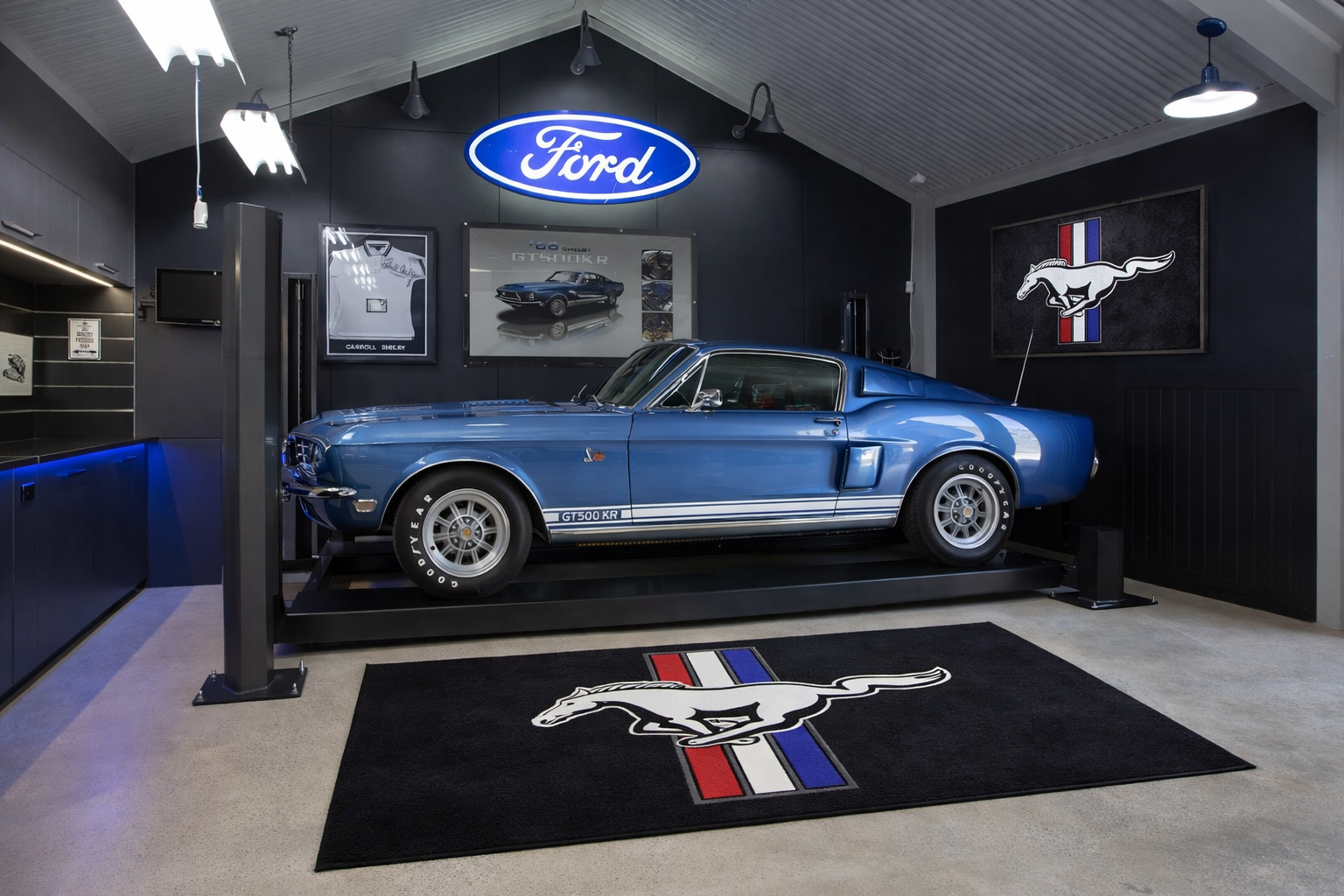Mustang Garage Floor Mat 5x7 FT (60x87 Inches) Premium Showroom Rug Wall Decor