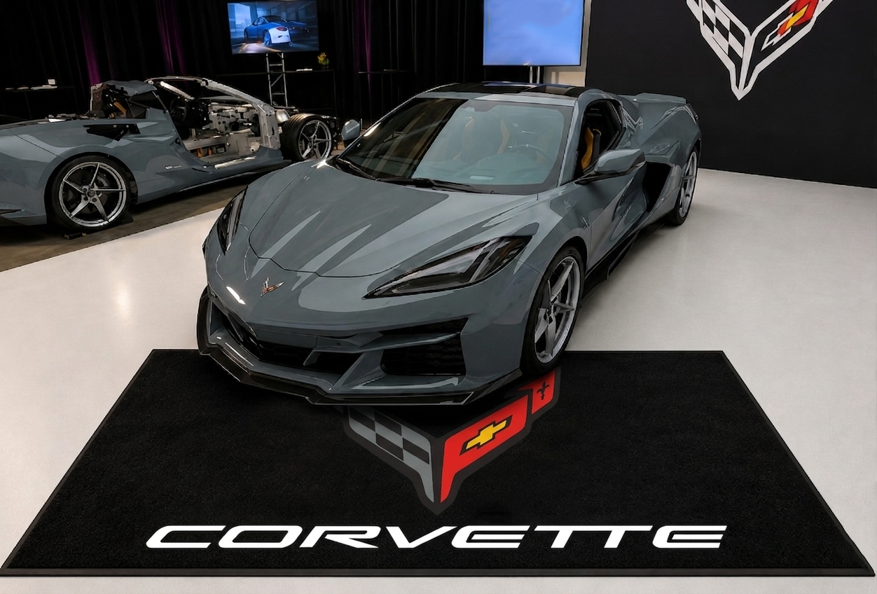 Corvette C8 Garage Floor Mat 5x7 FT (60x87 Inches) Premium Showroom Rug Wall Decor