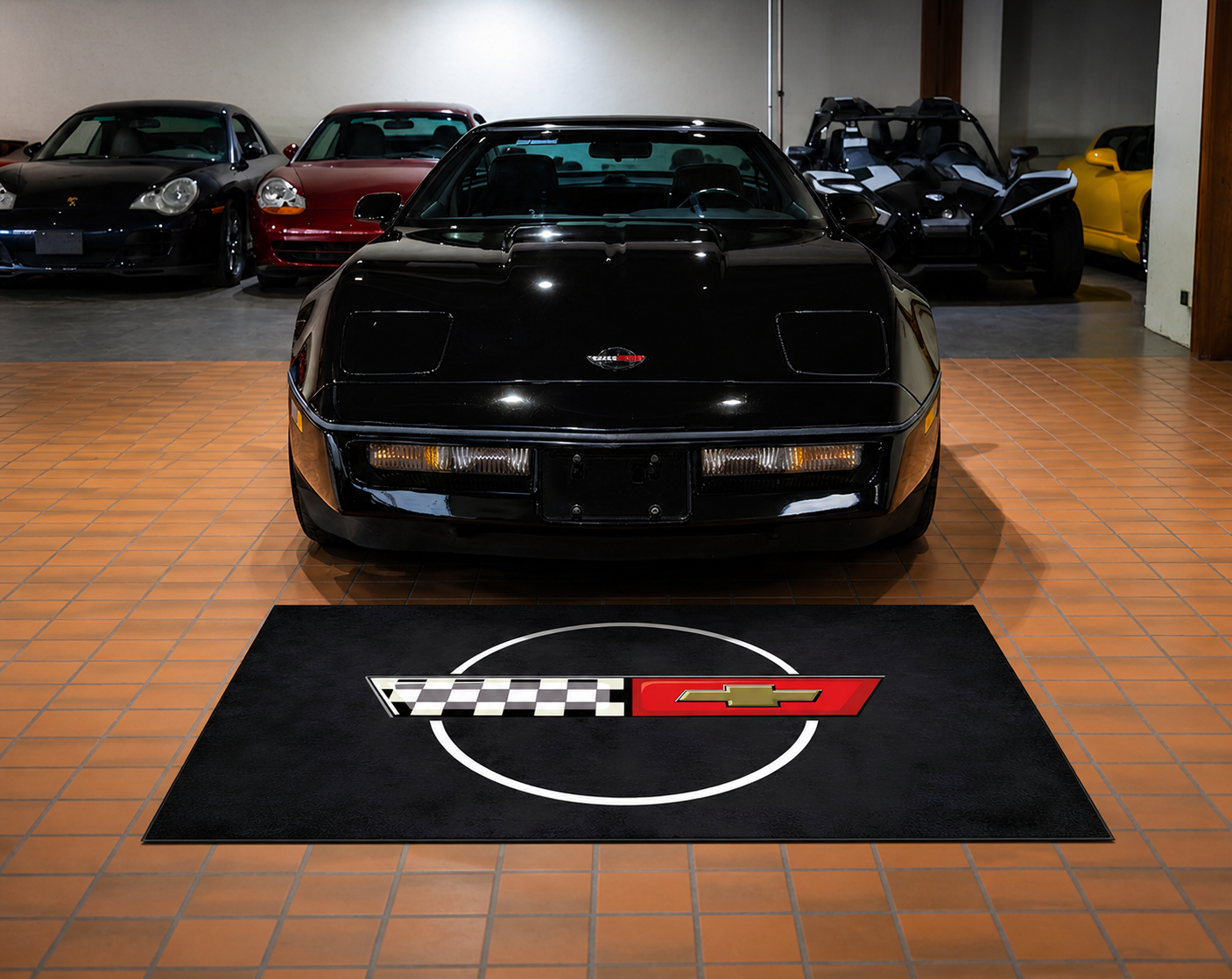 Corvette C4 Garage Floor Mat 5x7 FT (60x87 Inches) Premium Showroom Rug Wall Decor