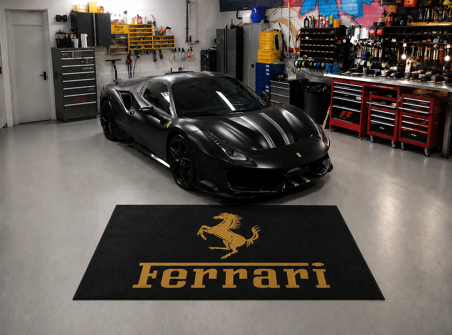 Ferrari Garage Floor Mat 5x7 FT (60x87 Inches) Premium Showroom Rug Wall Decor