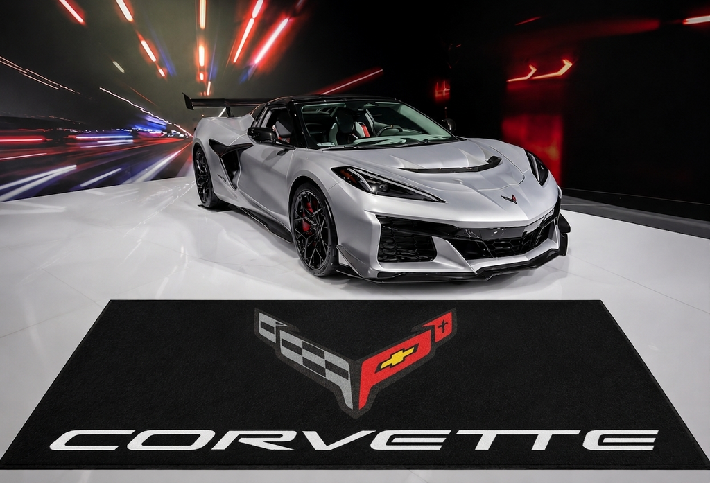Corvette C8 Garage Floor Mat 5x7 FT (60x87 Inches) Premium Showroom Rug Wall Decor