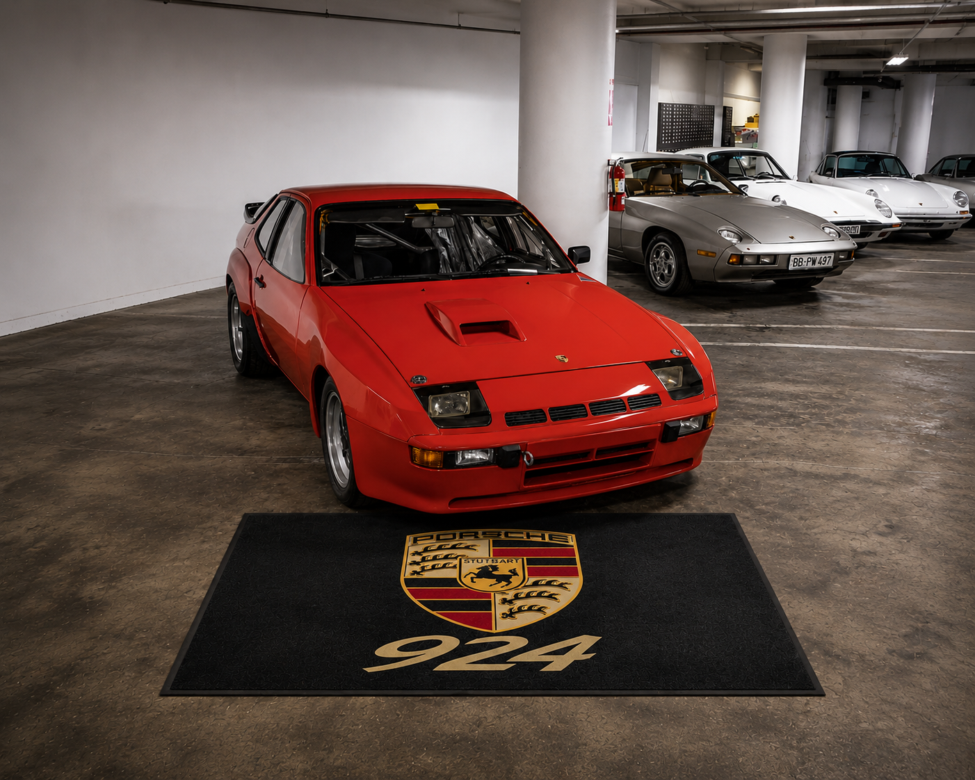 Porsche 924 Garage Floor Mat 5x7 FT (60x87 Inches) Premium Showroom Rug Wall Decor