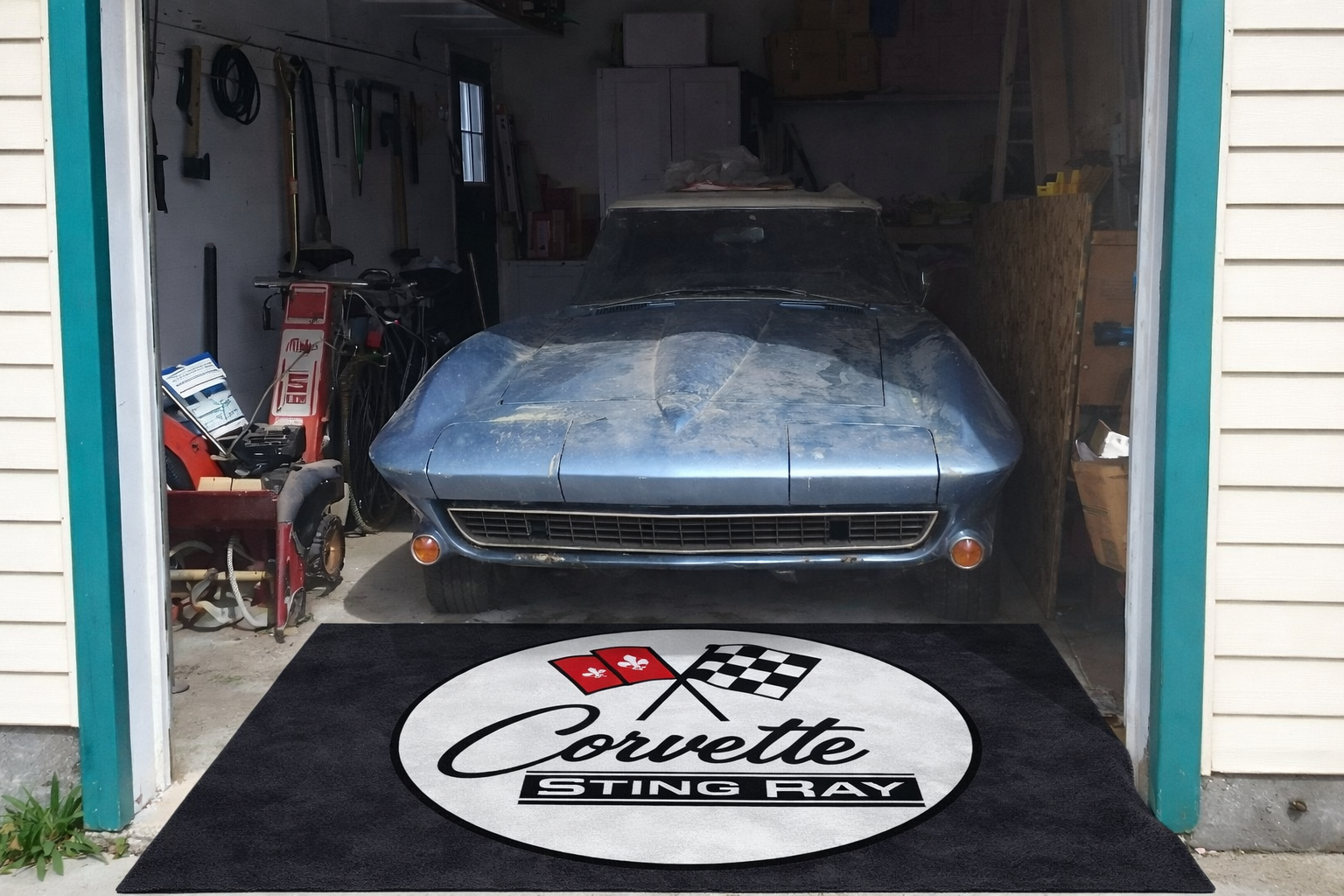 Corvette C2 Stingray Garage Floor Mat 5x7 FT (60x87 Inches) Premium Showroom Rug Wall Decor