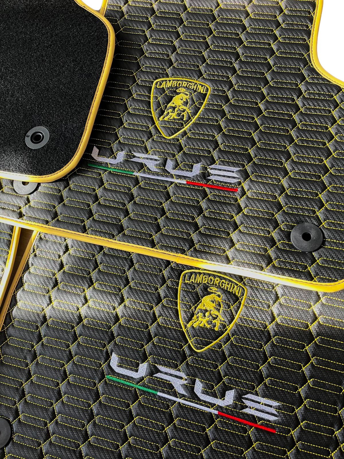 Lamborghini URUS Leather Car Floor Mat + Trunk Mat Full Set + 2 Pcs Lumbar Pillow, Waterproof Custom Car Mat