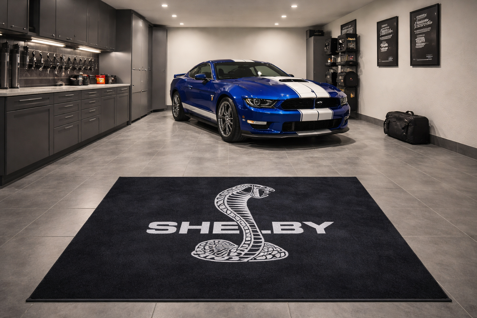 Shelby Garage Floor Mat 5x7 FT (60x87 Inches) Premium Showroom Rug & Wall Decor Luxury Racing Style