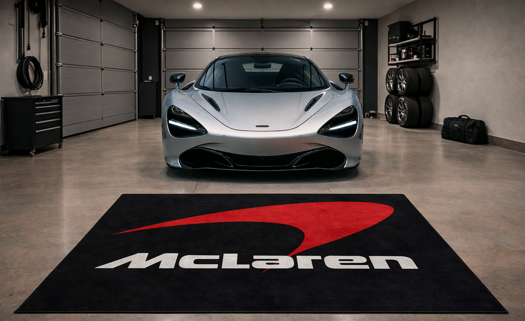 McLaren Garage Floor Mat 5x7 FT (60x87 Inches) Premium Showroom Rug & Wall Decor Luxury Racing Style