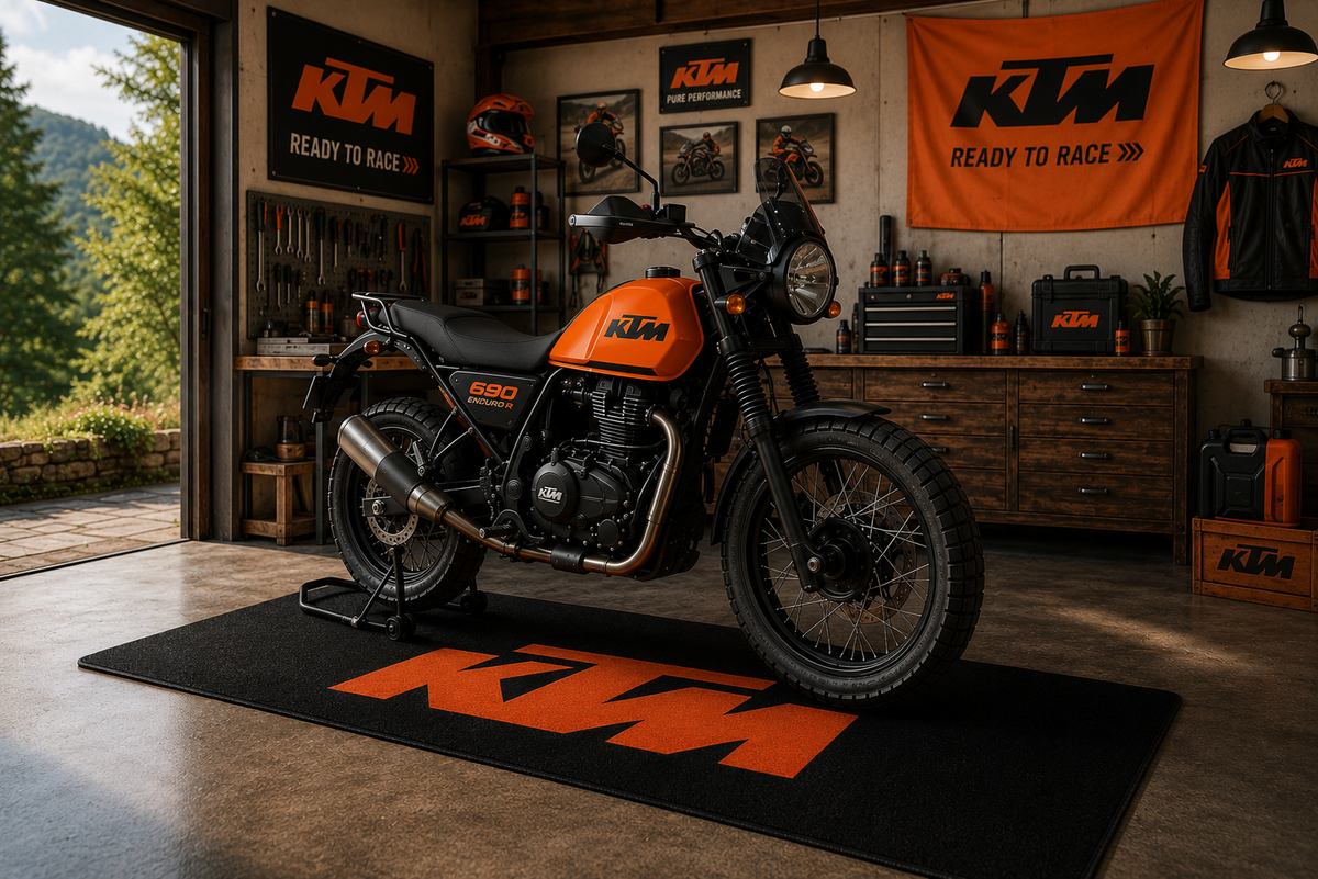 KTM Motorcycle Garage Mat – Premium Garage Floor Protection 32x87 Inch