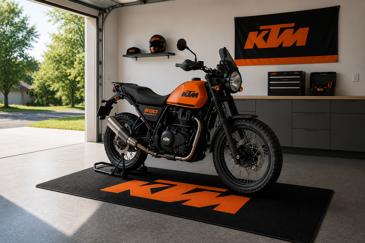 KTM Motorcycle Garage Mat – Premium Garage Floor Protection 32x87 Inch