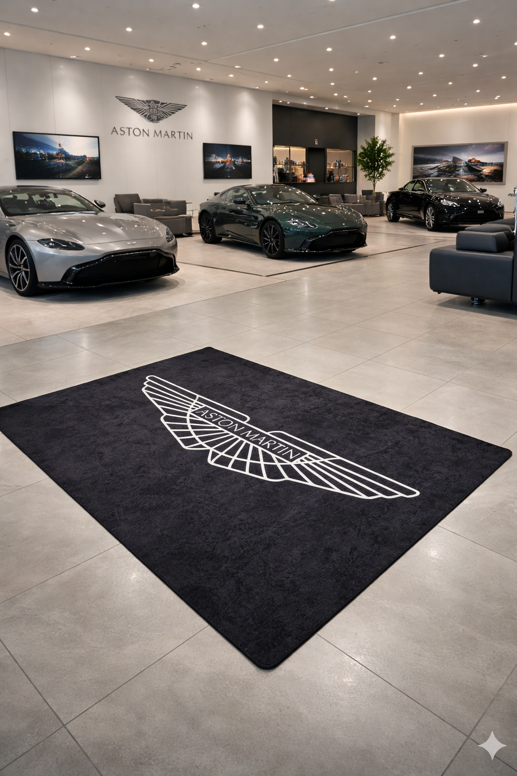 Aston Martin Garage Floor Mat 5x7 FT (60x87 Inches) Premium Showroom Rug & Wall Decor Luxury Racing Style
