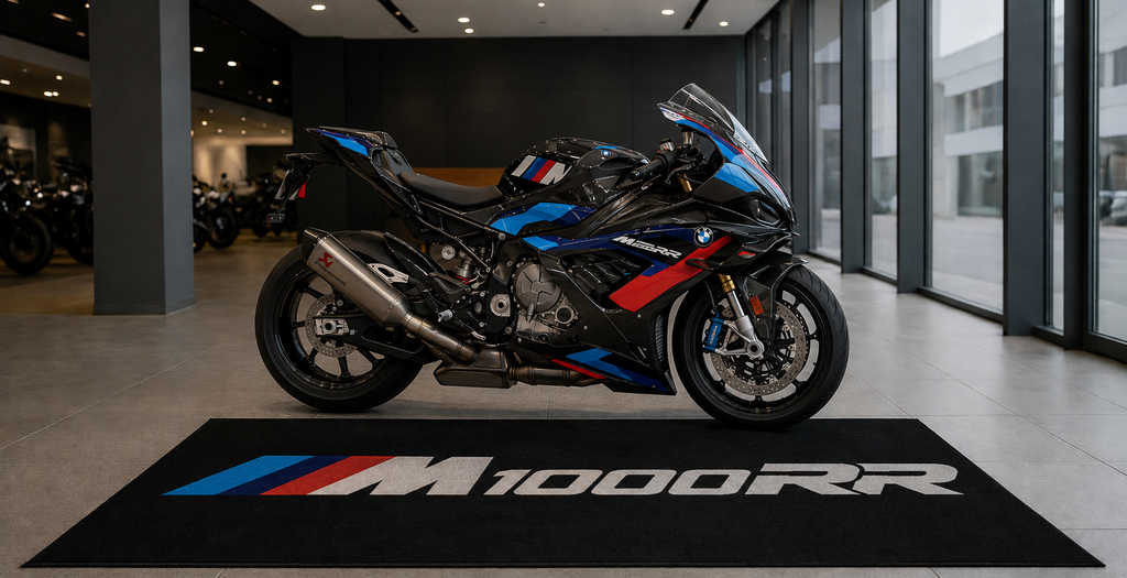 BMW M1000RR Motorcycle Garage Mat – Premium Garage Floor Protection 32x87 Inch