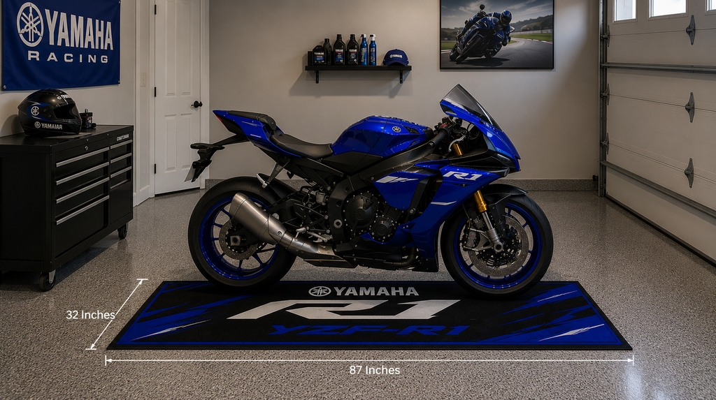 Yamaha YZF-R1 Motorcycle Garage Mat – Premium Garage Floor Protection 32x87 Inch