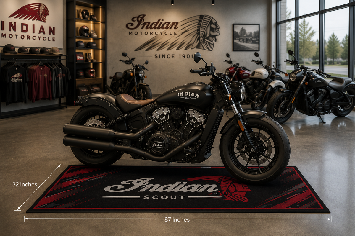Indian Scout Motorcycle Garage Mat – Premium Garage Floor Protection 32x87 Inch