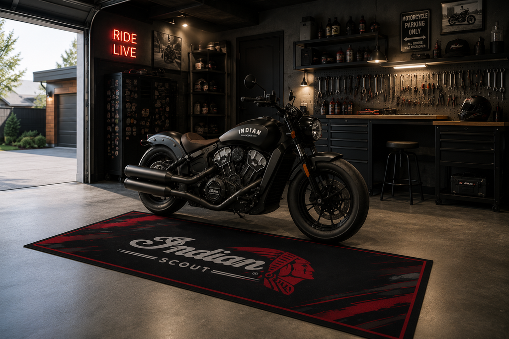 Indian Scout Motorcycle Garage Mat – Premium Garage Floor Protection 32x87 Inch