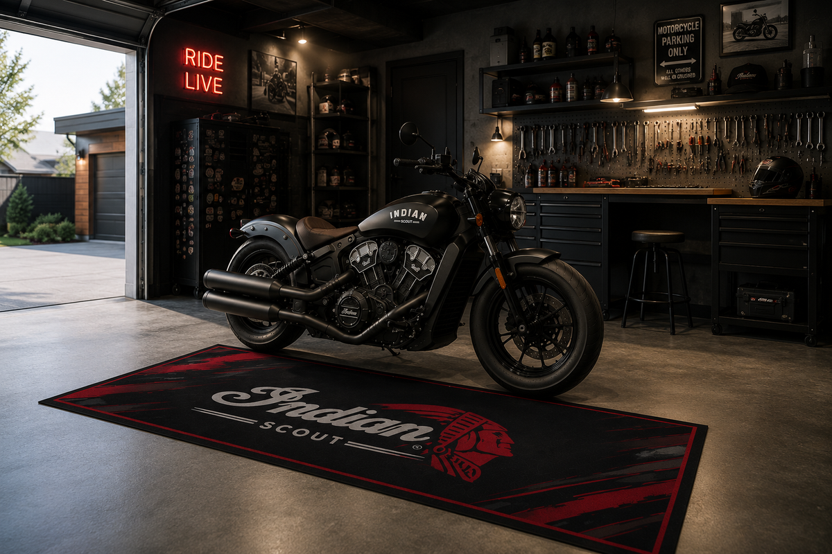 Indian Scout Motorcycle Garage Mat – Premium Garage Floor Protection 32x87 Inch