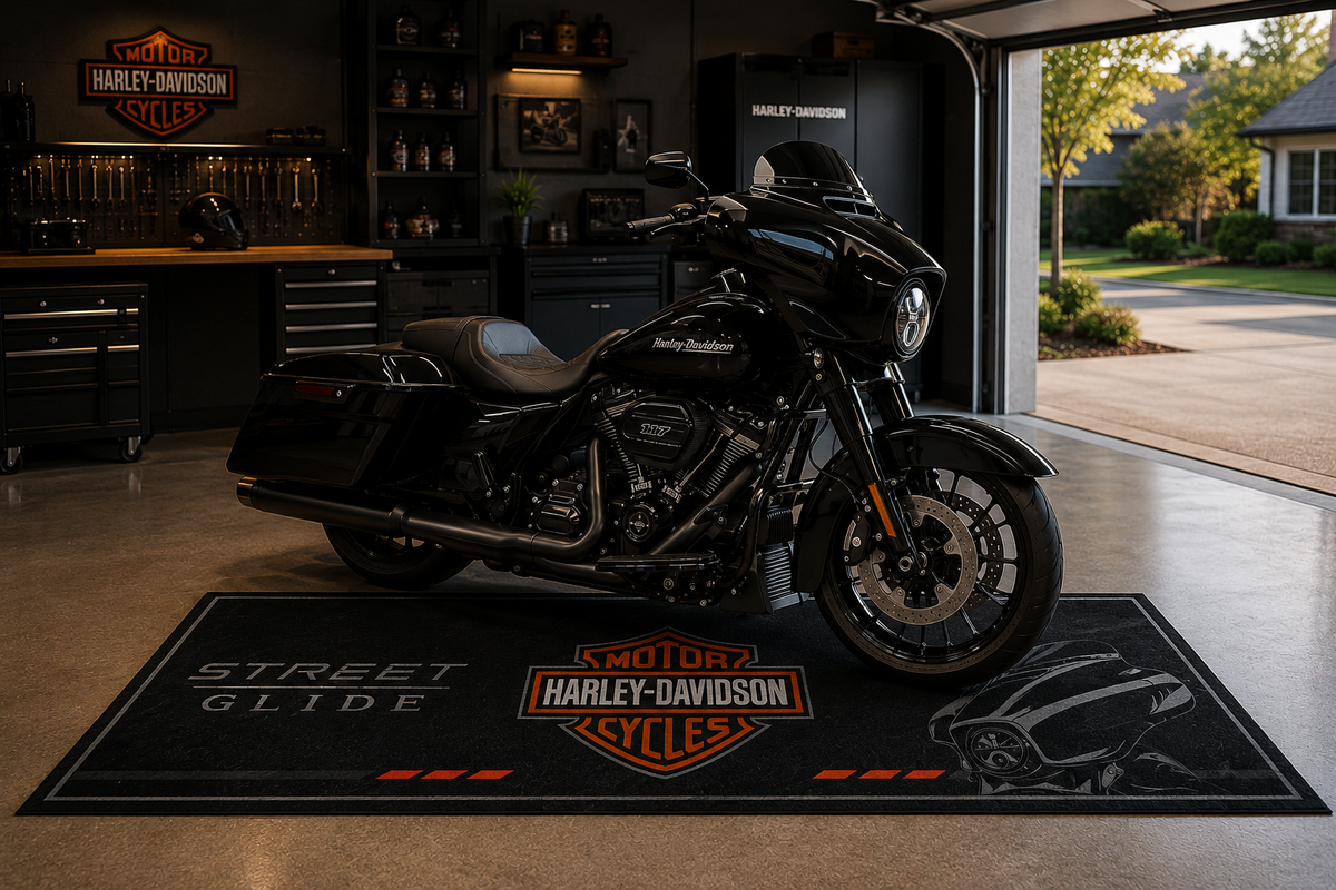 Harley Davidson Streed Glide Motorcycle Garage Mat – Premium Garage Floor Protection 32x87 Inch