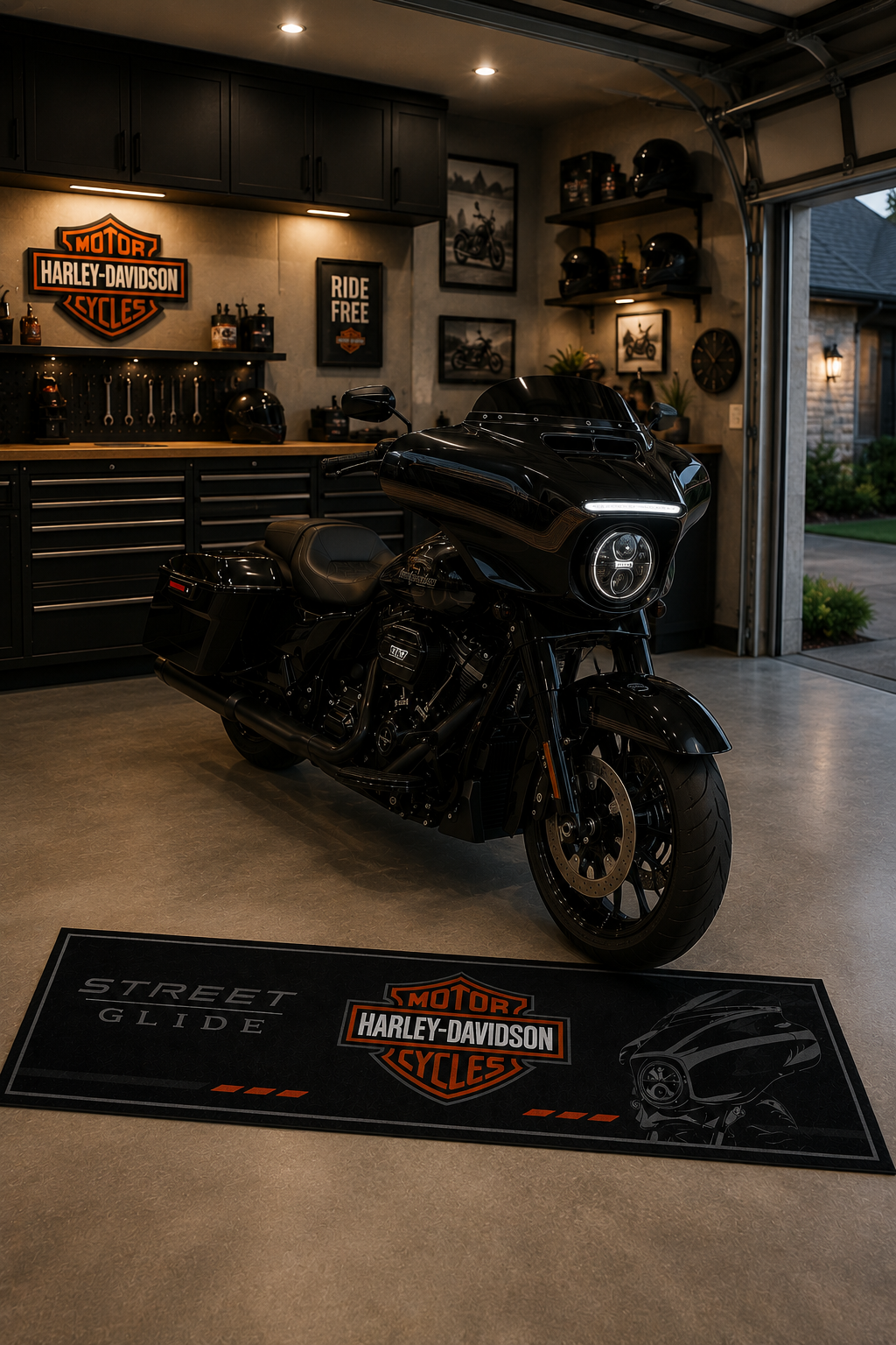 Harley Davidson Streed Glide Motorcycle Garage Mat – Premium Garage Floor Protection 32x87 Inch