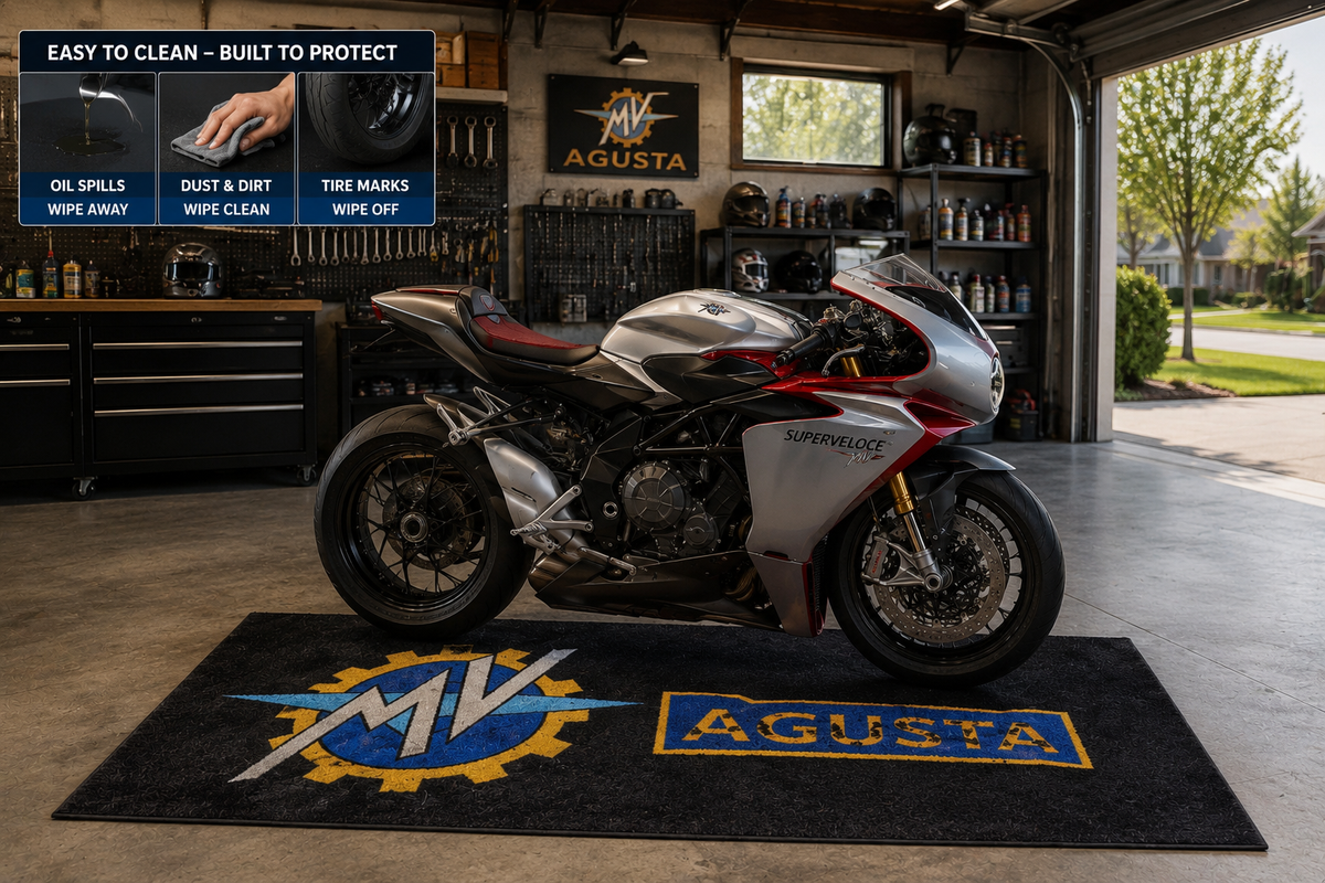 MV AGUSTA Motorcycle Garage Mat – Premium Garage Floor Protection 32x87 Inch