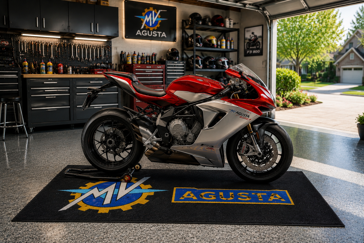 MV AGUSTA Motorcycle Garage Mat – Premium Garage Floor Protection 32x87 Inch