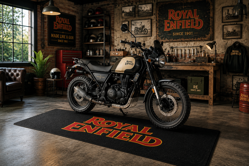 Royal Enfield Motorcycle Garage Mat – Premium Garage Floor Protection 32x87 Inch