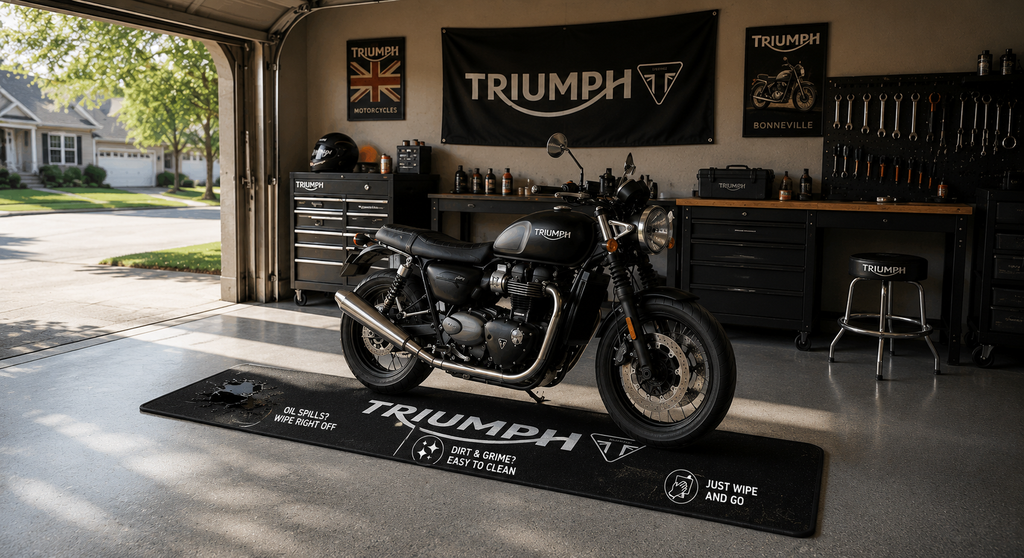 Triumph Motorcycle Garage Mat – Premium Garage Floor Protection 32x87 Inch