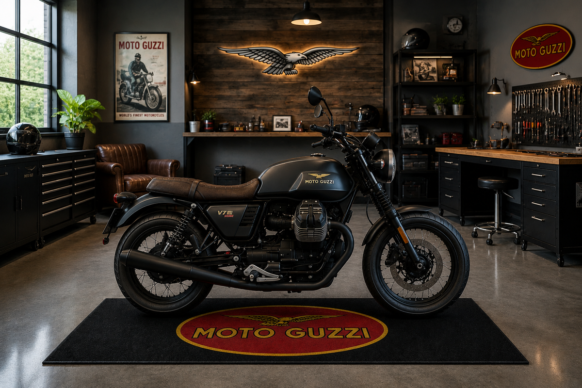 Moto Guzzi Motorcycle Garage Mat – Premium Garage Floor Protection 32x87 Inch