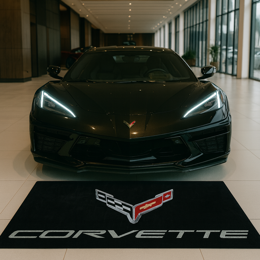 Corvette Garage Floor Mat 5x7 FT (60x87 Inches) Premium Showroom Rug & Wall Decor Luxury Racing Style