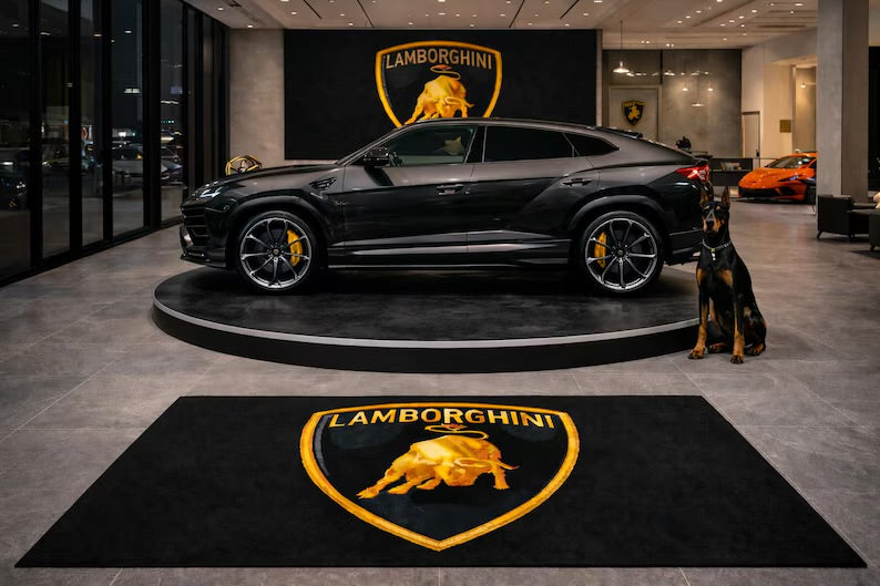 Lamborghini Garage Floor Mat 5x7 FT (60x87 Inches) Premium Showroom Rug & Wall Decor Luxury Racing Style