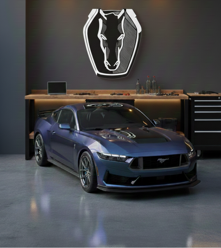 Handmade Mustang DarkHorse Logo Wood Wall Art: Garage Decor Wall Decor