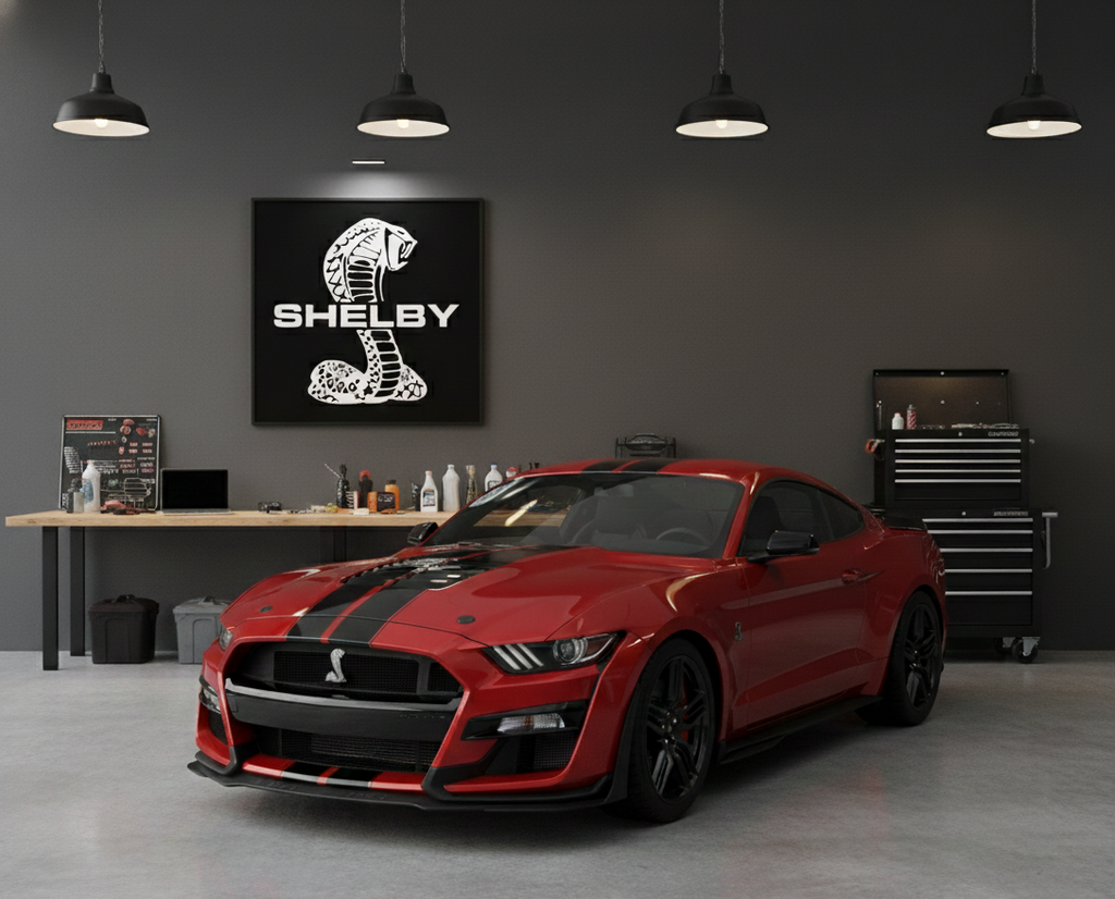 Handmade Shelby Logo Wood Wall Art: Garage Decor Wall Decor