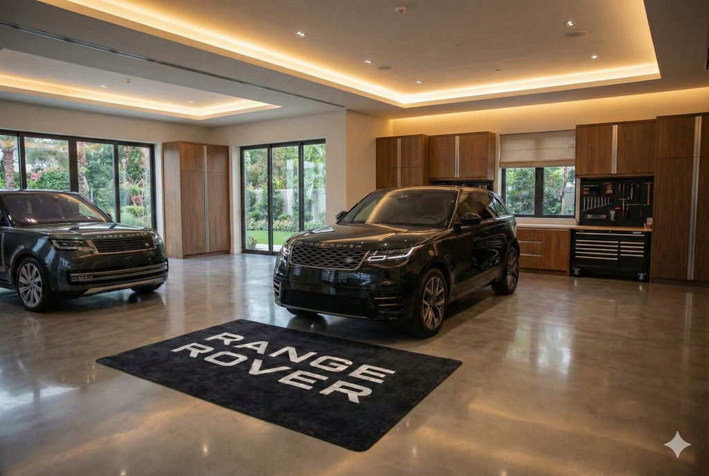 Range Rover Garage Floor Mat 5x7 FT (60x87 Inches) Premium Showroom Rug & Wall Decor Luxury Racing Style