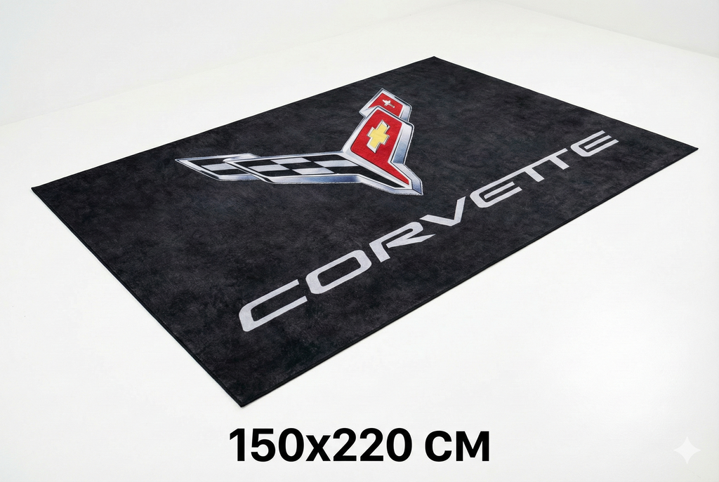 Corvette Garage Floor Mat 5x7 FT (60x87 Inches) Premium Showroom Rug & Wall Decor Luxury Racing Style