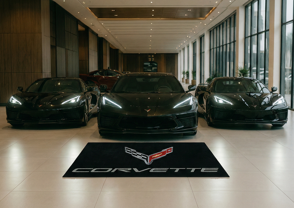 Corvette Garage Floor Mat 5x7 FT (60x87 Inches) Premium Showroom Rug & Wall Decor Luxury Racing Style