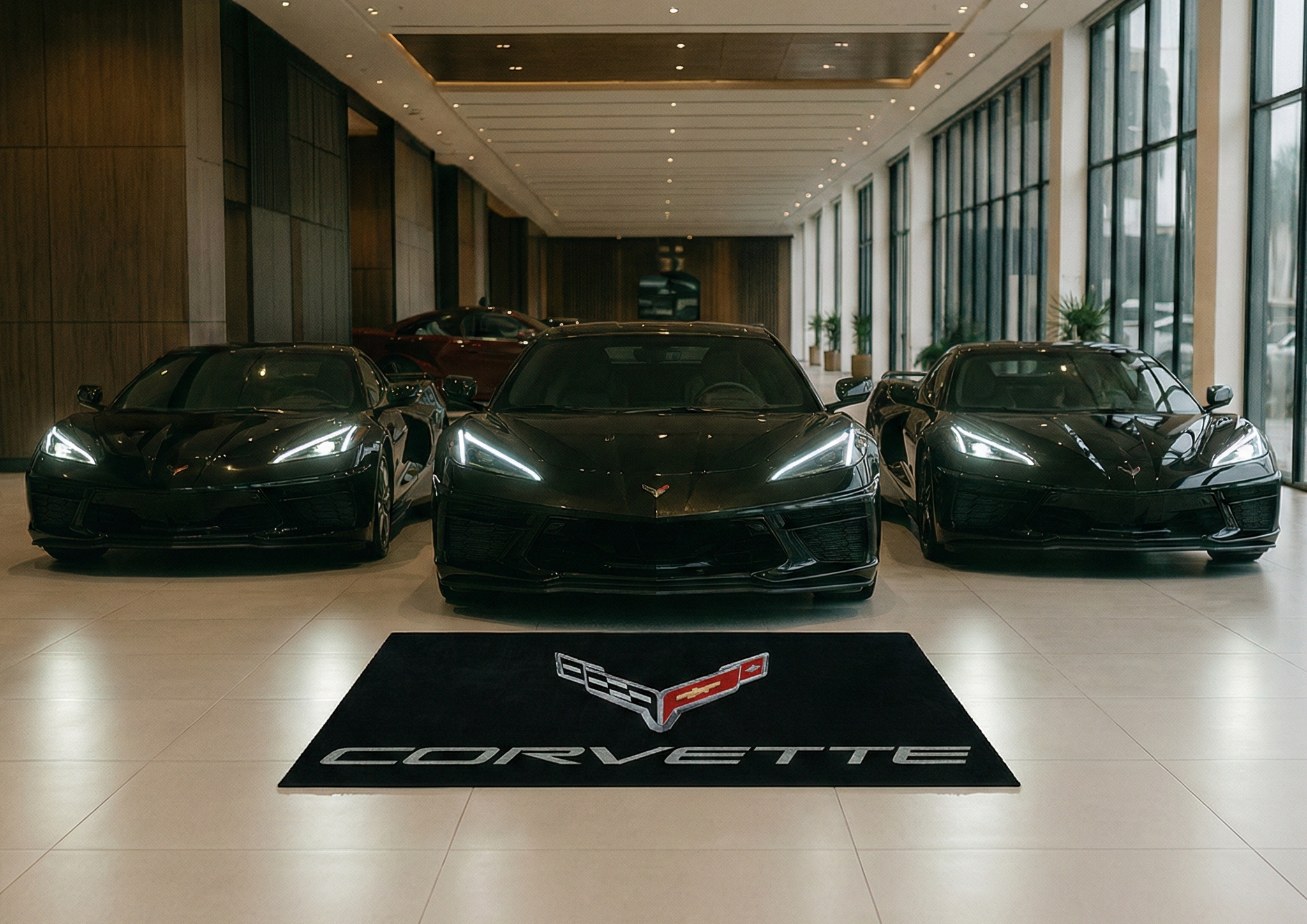 Corvette Garage Floor Mat 5x7 FT (60x87 Inches) Premium Showroom Rug & Wall Decor Luxury Racing Style