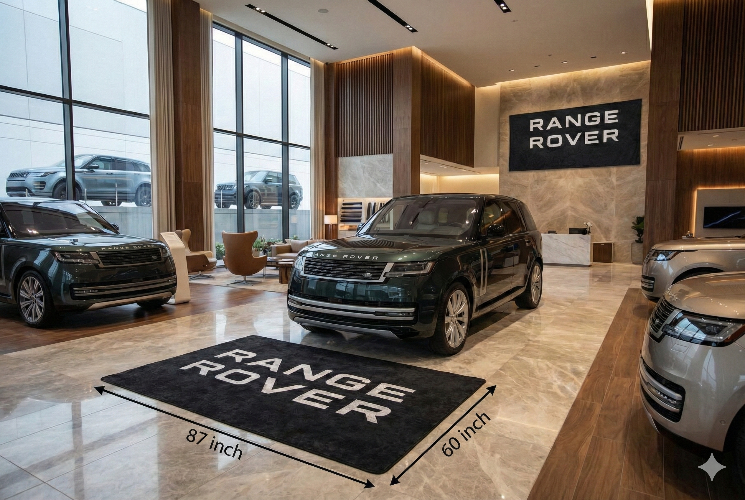 Range Rover Garage Floor Mat 5x7 FT (60x87 Inches) Premium Showroom Rug & Wall Decor Luxury Racing Style