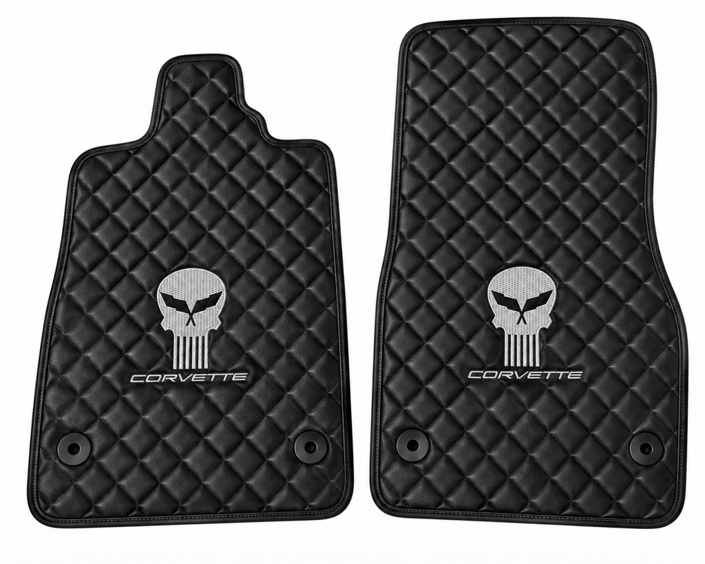 CORVETTE JAKE SKULL leather car floor mat, CORVETTE waterproof custom car mat