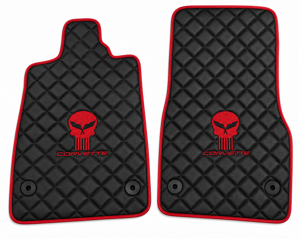 CORVETTE JAKE SKULL leather car floor mat, CORVETTE waterproof custom car mat