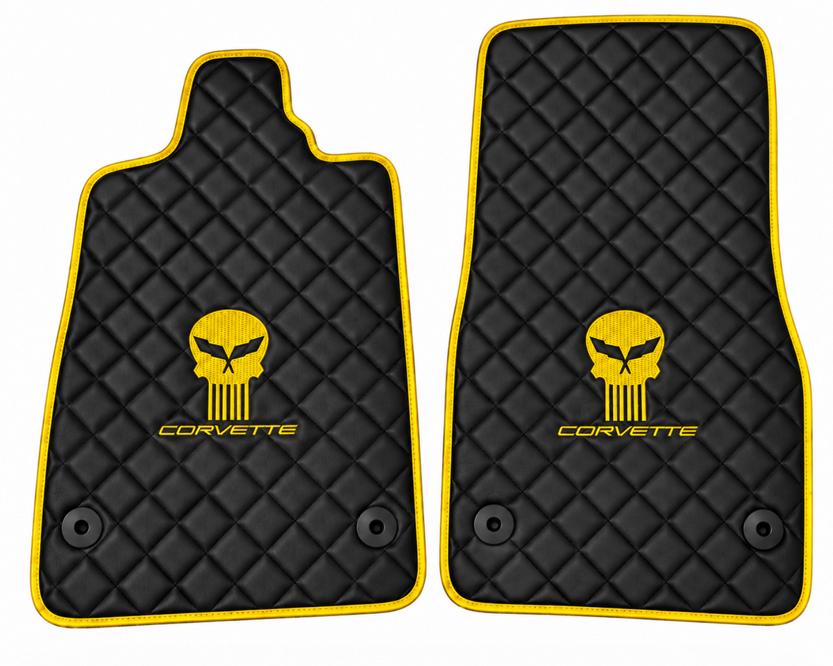 CORVETTE JAKE SKULL leather car floor mat, CORVETTE waterproof custom car mat