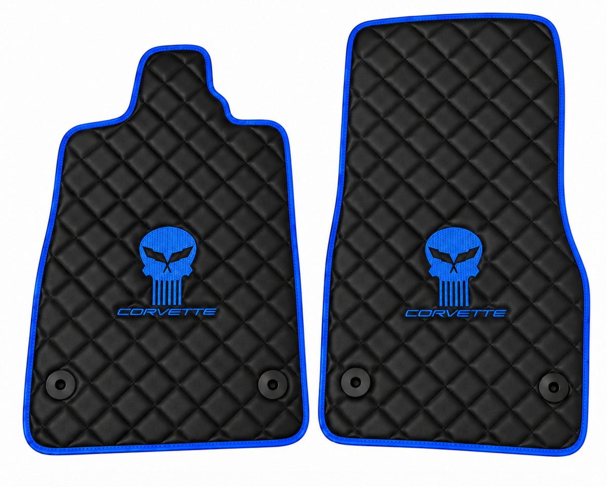 CORVETTE JAKE SKULL leather car floor mat, CORVETTE waterproof custom car mat