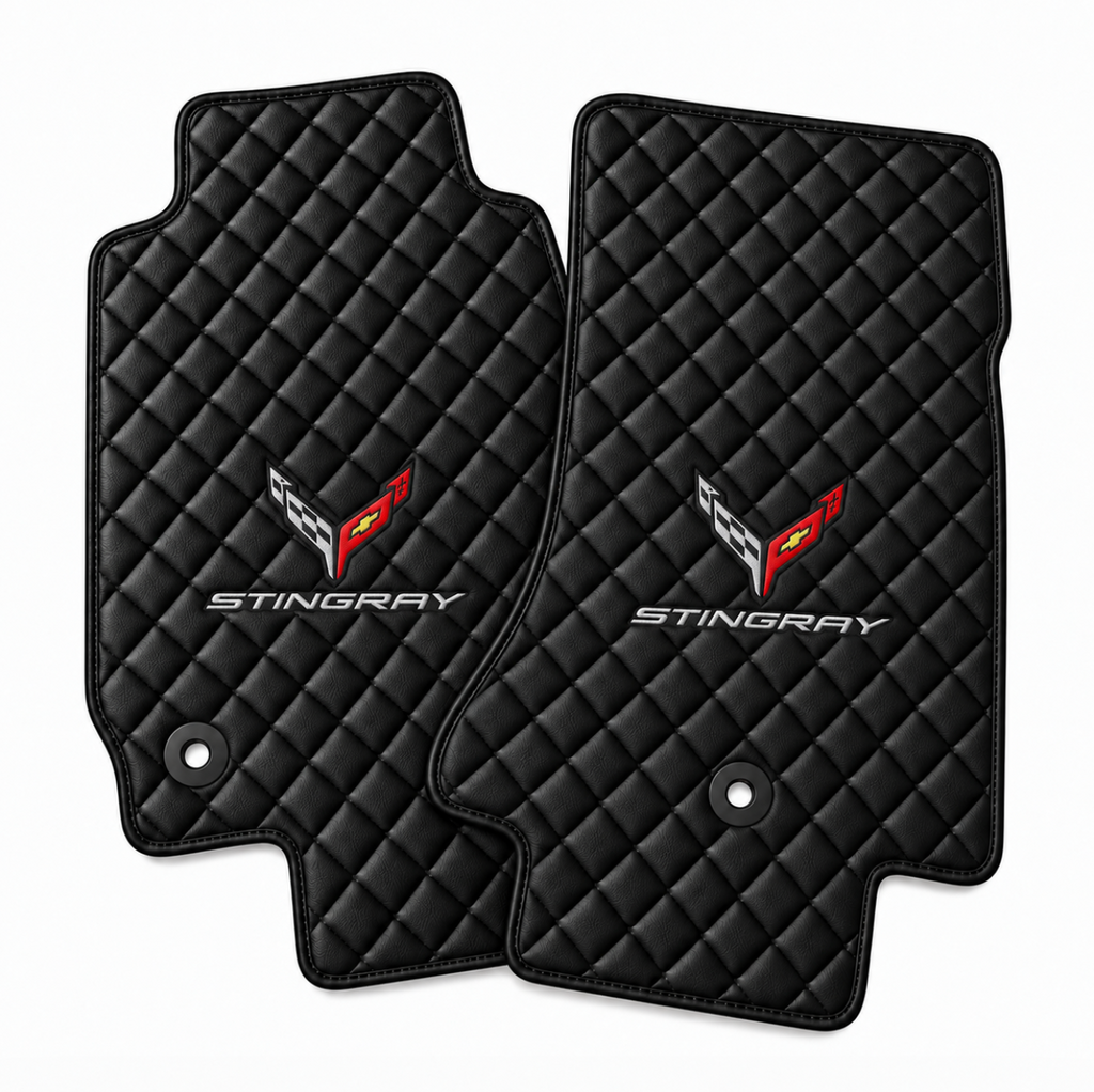 CORVETTE C8 Stingray leather car floor mat, CORVETTE waterproof custom car mat