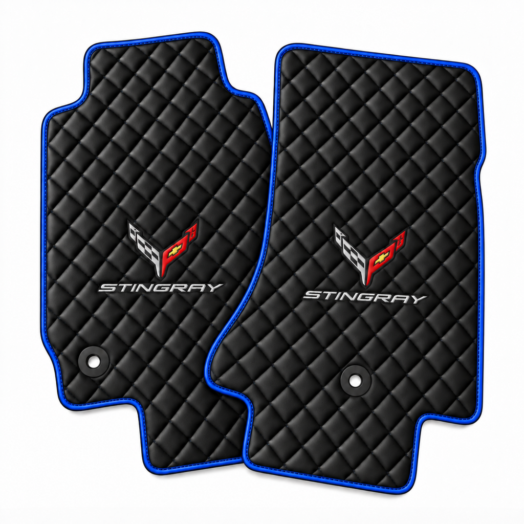CORVETTE C8 Stingray leather car floor mat, CORVETTE waterproof custom car mat